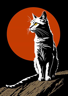 Cat Silhouette with Moon