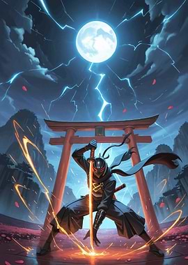 Ninja with glowing sword