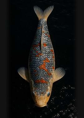 Koi Fish in Black Water - Koi Carp Portrait