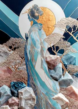 Geisha in a Mountain Landscape