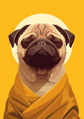 Zen Meditative Monk Pug Minimalist Art Illustration