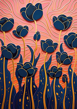 Blue and Gold Tulips