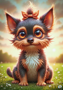 Cute Yorkshire Terrier with Red Bow