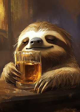 Sloth Drinking Bourbon Whiskey