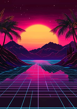 Retro Sunset Landscape