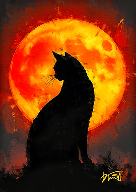 Black Cat Silhouette Moon