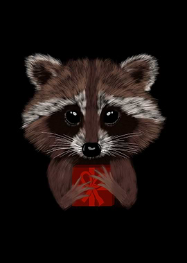 Raccoon with Gift - Christmas