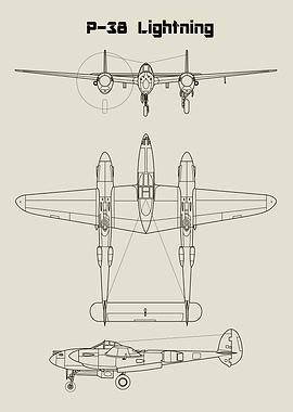 P-38 Lightning Airplane Blueprint