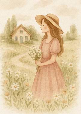 Girl in a Field of Daisies