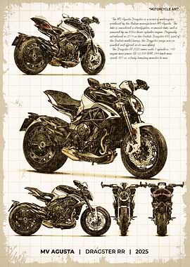 MV Agusta Dragster RR 2025 in blueprint sketch