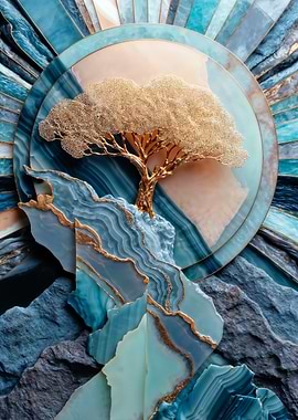Golden Tree on Blue Agate