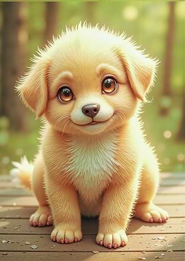 Golden Puppy on Wooden Deck