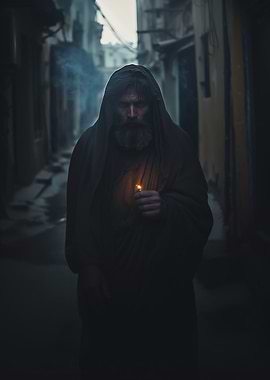 Hooded Figure in Dark Alley