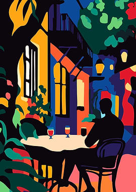 Night at the Cafe Minimalist Art Illustration