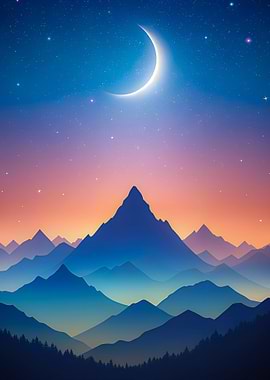 Serene Mountain Moonlight Landscape