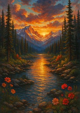 Mountain Sunset River