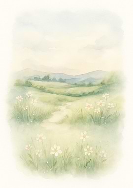 Watercolor Meadow Landscape