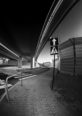 Curved pathways beneath underpass