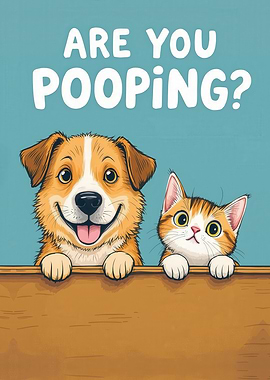 Dog and Cat Funny Bathroom Art