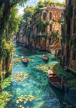 Venetian Canal with Gondolas