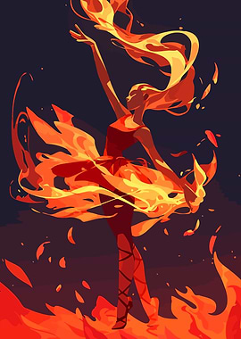 Fire Ballerina Dancer Minimalist Art Illustration