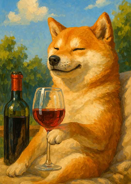 Shiba Inu Wine Time – Funny Doge Summer Painting