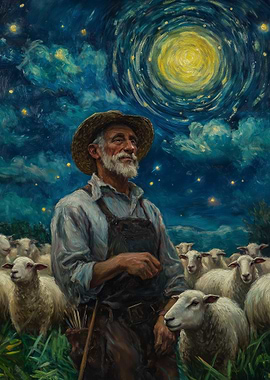 Shepherd Under Starry Sky
