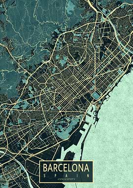 Barcelona City Map Spain Summer