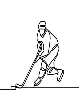 Hockey Player Line Art