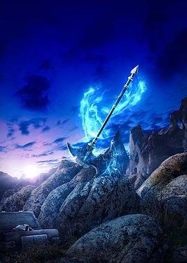 Fantasy Axe with Blue Energy