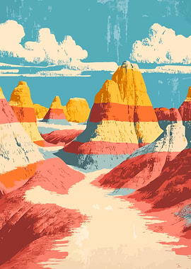 Pastel Desert Arches Minimalist Landscape Art Illustration