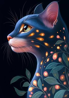 Glowing Egyptian Mau Cat with Floral Design Animal