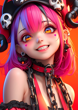 Anime Girl with Skull Hat Gaming