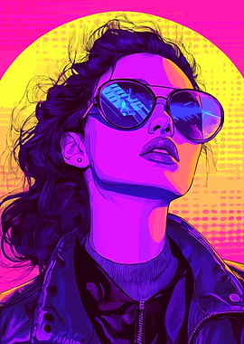 Retro Synth Sunglasses Woman Minimalist Art Illustration