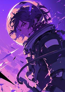Anime Space Explorer Character in Cosmic Purple Scene
