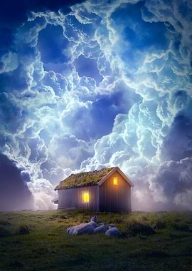 Cottage Under Dramatic Sky
