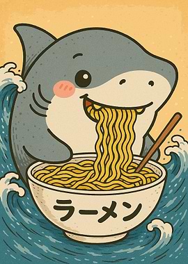 Shark Ramen Poster - Shark Eating Ramen