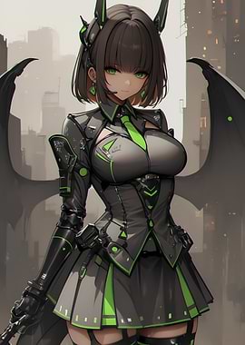Cyberpunk Anime Girl Gaming