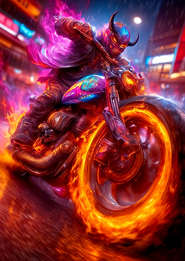 Fiery Motorcycle Rider