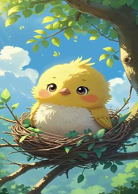 Cute Baby Bird in Nest