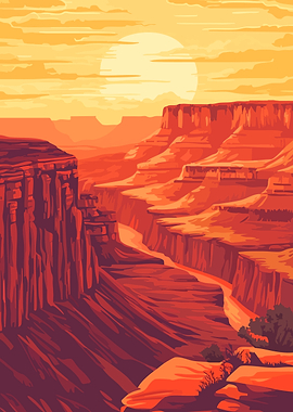 Grand Canyon Sunset Minimalist Art Illustration Retro