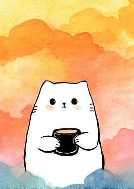 Cute Cat with Coffee