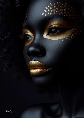African woman with golden kenyan face paint