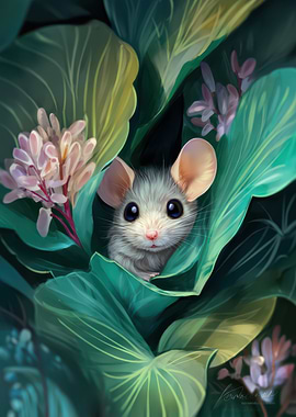Cute Mouse in Flowers