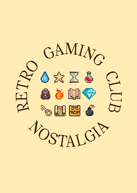 Retro Gaming Club Gamer Pixel Game Icons Nostalgia