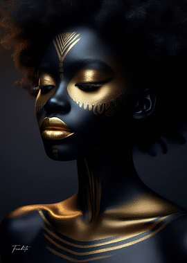 Black woman with golden tribal facepaint