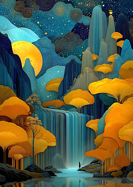 Golden Waterfall Dreamscape