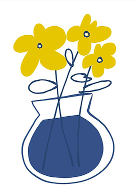 Yellow Flowers in Blue Vase