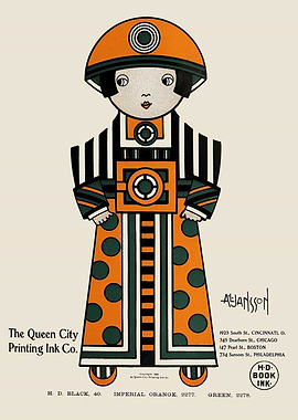 Queen City Printing Inks Vintage Poster Orange Figure Print