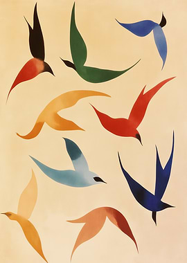 Mid Century Birds Colorful